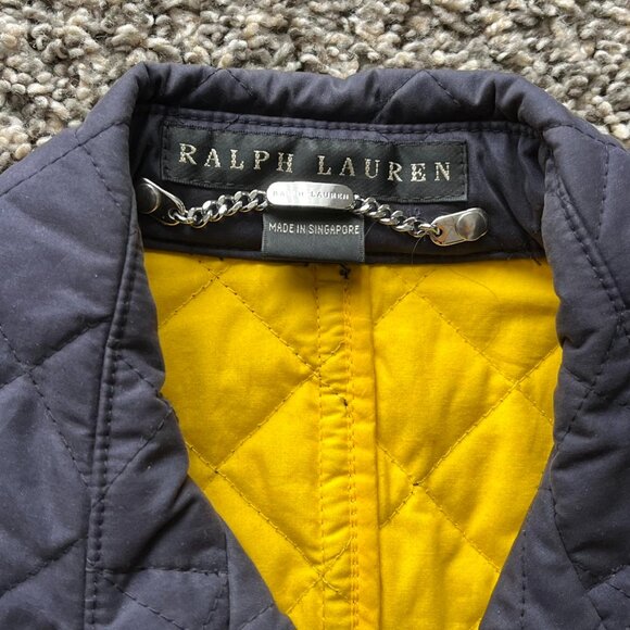 Ralph Lauren Black Label Jacket Womens Small Navy Blue Diamond Quilted Preppy - Picture 2 of 8